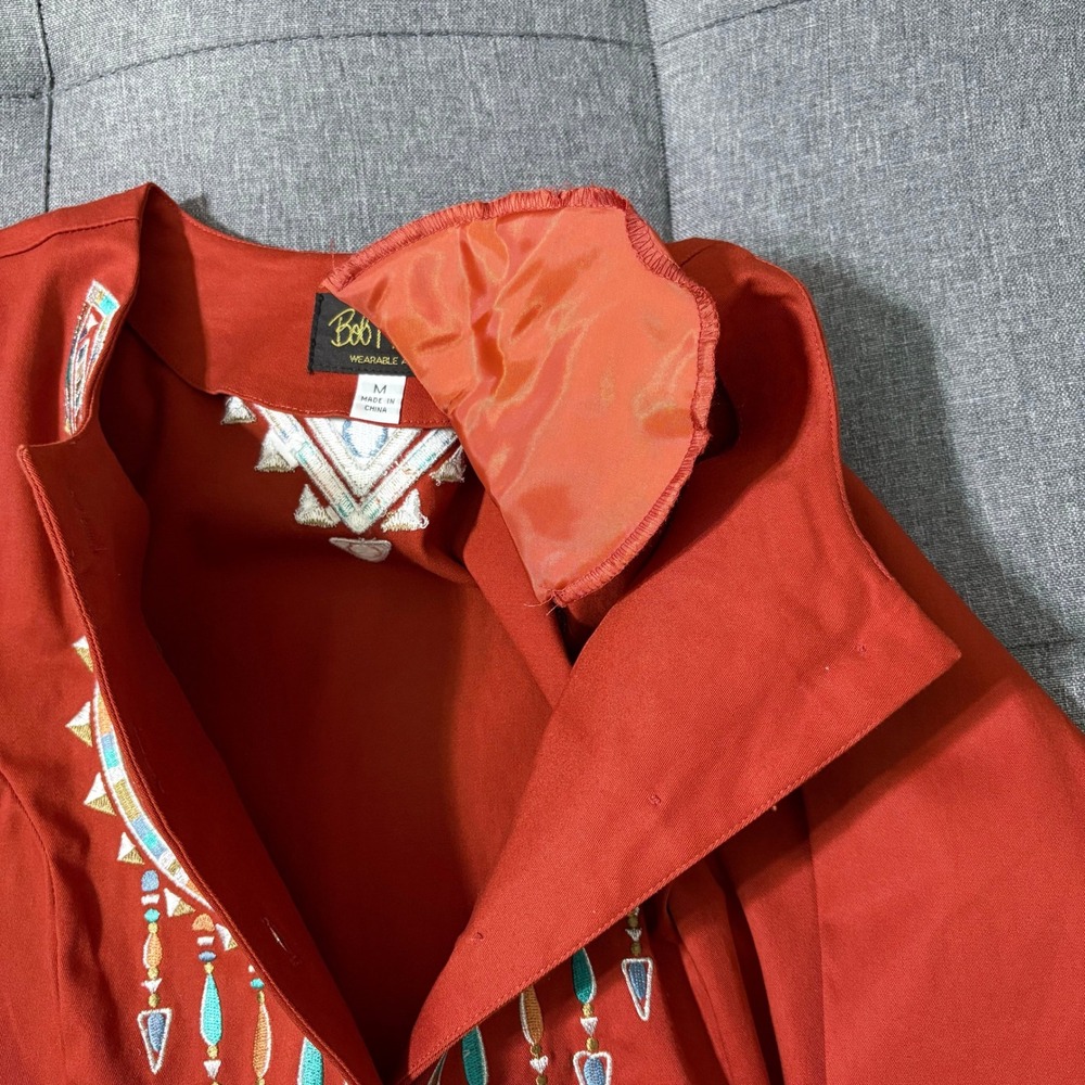 Bob Macke Top Women Medium Orange Wearable Art Tunic Embroidered Southwest - Picture 6 of 8